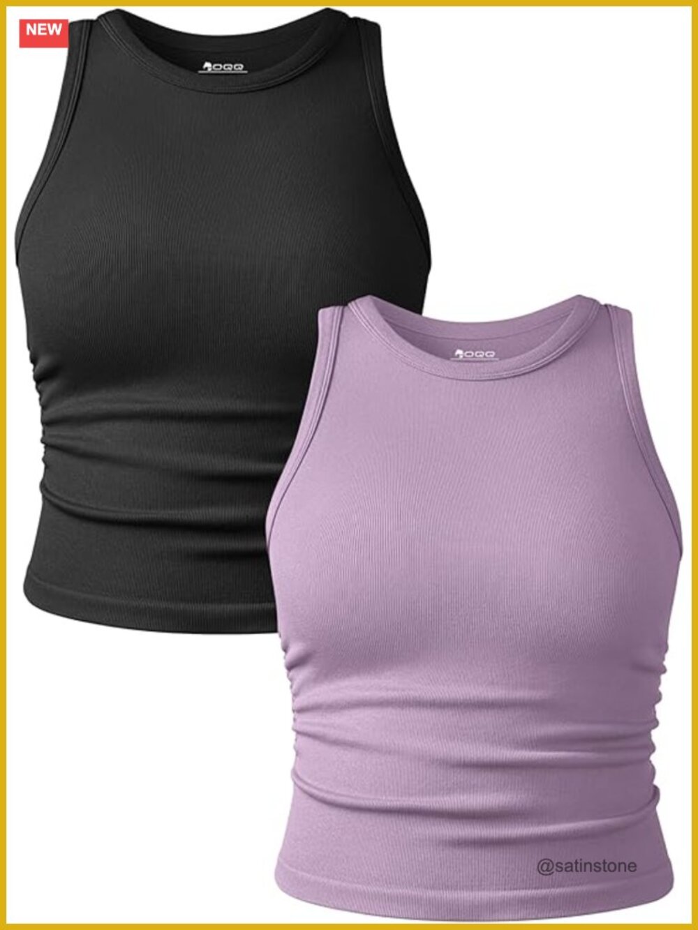 2 Pack Sleeveless Crew Neck Stretch Yoga Crop Tank Tops